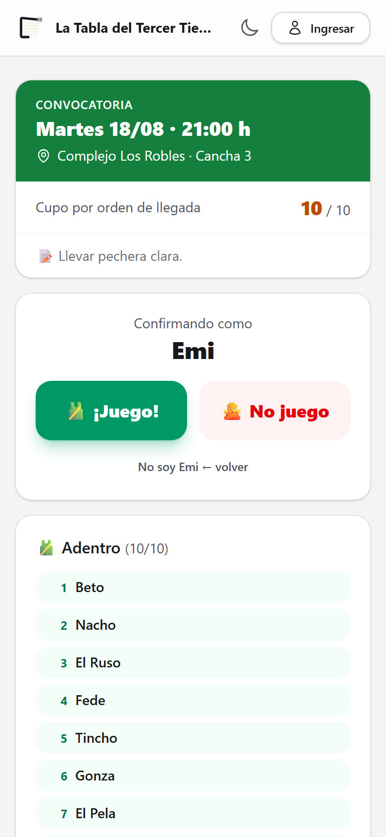 Tocá «¡Juego!» o «No juego»