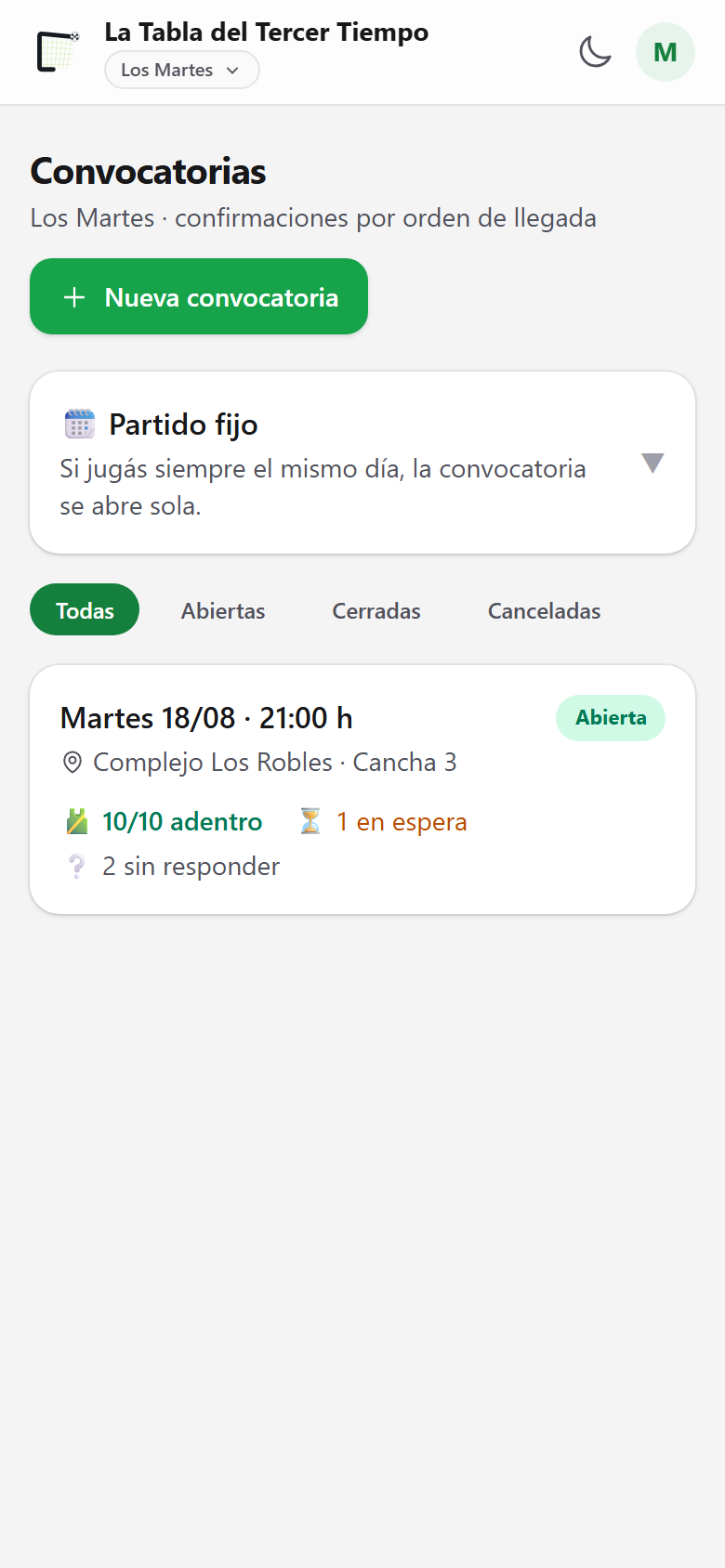 Convocatorias → Nueva