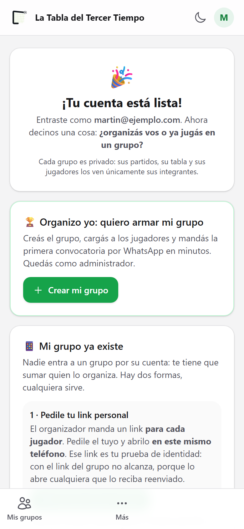 Al entrar por primera vez, te lo ofrece solo